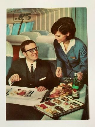 Csa Czechoslovak Airlines Issued Postcard Cabin Crew Service Stewardess 1968