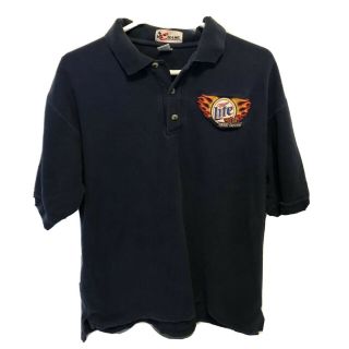 Rusty Wallace Polo Tshirt,  Xl,  Navy,  Miller Light And Harley Davidson Logos