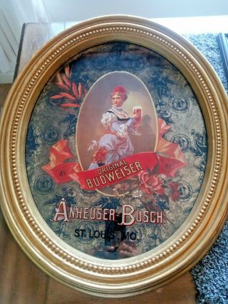 Budweiser Sign Mirror Girl Lady Victorian Dress Frame Anheuser - Busch 1997