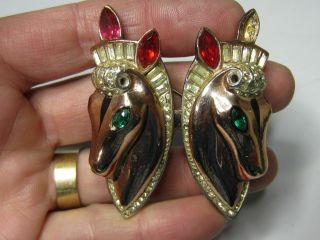Vintage Coro Craft Sterling Rhinestone Double Horse Head Duette Pin Brooch A/f