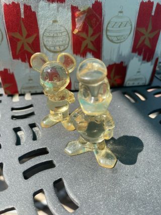 Vtg Walt Disney Production Mickey Mouse & Donald Clear Yellow Lucite Figurines