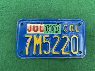 Vintage California Blue Motorcycle License Plate 1970 