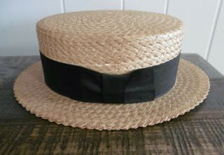 Vintage Brooks Brothers Straw Boater Hat,  Exc,  Men 