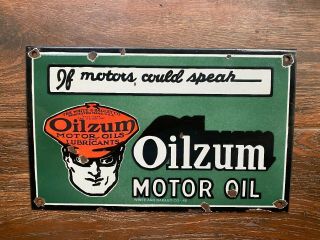 Vintage " Oilzum Motor Oil " Porcelain Enamel Sign 16 " X10 "