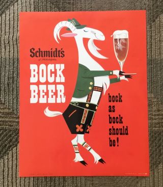 Old Schmidt’s Bock Beer Sign Standing Goat Server Philadelphia Pa Advertising