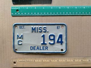 License Plate,  Mississippi,  1987,  Motorcycle Dealer,  Mc 194