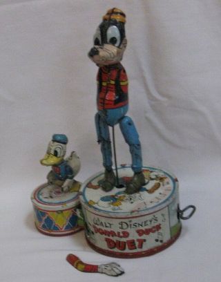 Marx Tin Wind Up Walt Disney Goofy & Donald Duck Duet Jigger Toy