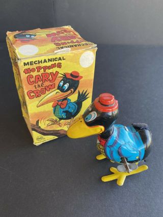 Vintage Marx Toys Mechanical Hopping Cary The Crow Tin Wind - Up