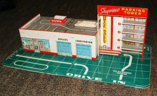 1960s Tin Litho Service Station With Skyview Tower Elevator Cool