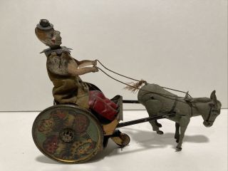 Vintage Lehmann German Tin Litho Wind - Up Balky Mule Stubborn Donkey Clown Toy