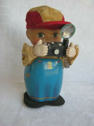 Vintage Old Battery And Wind Up Mechanical Photographer Tin Toy Shanghai China