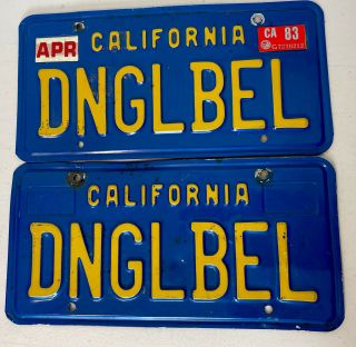 Vintage Matching Set Of 1983 Ca.  Personalized License Plates W/83 Tabs Dnglbel