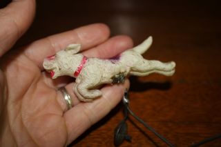 Antique Occupied Japan Celluloid Wind Up Toy DOG CHASING RABBIT AROUND KENNEL 2