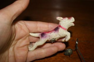 Antique Occupied Japan Celluloid Wind Up Toy DOG CHASING RABBIT AROUND KENNEL 3