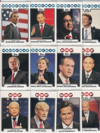 2008 Topps Campaign Complete Set Of 12 With Barack Obama Hillary Clinton Biden