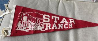 Star Ranch Pennant 17 X 6 1/2” Great Relic Some Holes Red And White W Man Wagon
