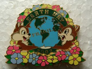Disney Pin Chip & Dale Dlr Disneyland Earth Day 2002 Flowers Le 2500