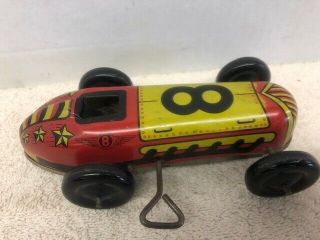 Vintage Lupor Metal Products Mechanical Tin Metal Wind - Up Toy Race Car 8