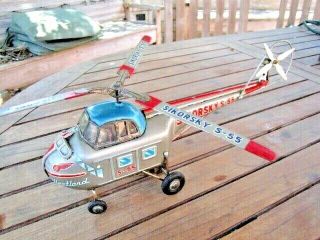 Rare Vintage Japan Alps Westland S - 55 Tin Friction Litho Helicopter W All Blades