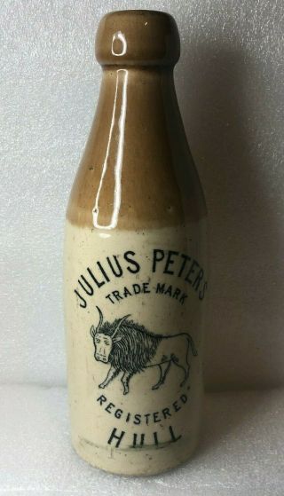 Antique Ginger Beer Bottle Julius Peters Hull Pictoral Bull 20 Cm 