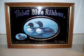 Vintage 1991 Pabst Blue Ribbon Beer Common Loon Advertising Mirror Sign 3179