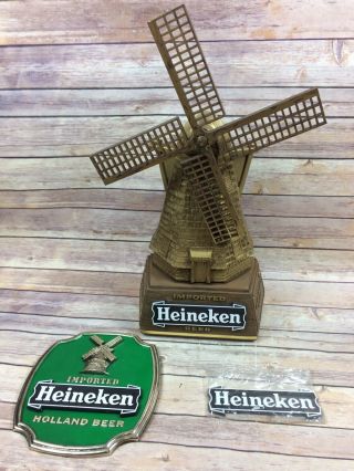Nos Vintage Heineken Beer Windmill Sign And Extra Signs