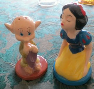 Disney Snow White Dopey Salt Pepper Shakers Ceramic
