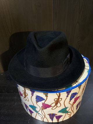 Vintage Royal Stetson Fedora Hat 1950 - 60s Vintage Black Wool Size 59 7.  3/8