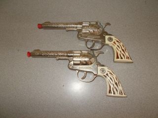 Cap Gun Toy Pistol Pair Vintage Antique Diecast Hubley Marshal Usa Made