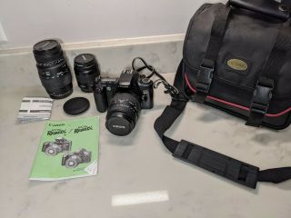 Vintage Canon Rebel Eos X S Film Camera With 3 Lenses Caps Bag