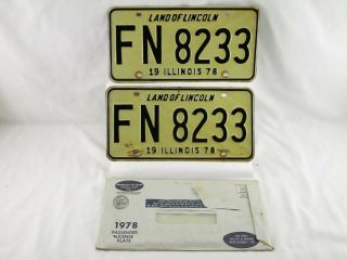 Illinois 1978 License Plate Matching Pair W/ Envelope Fn8233