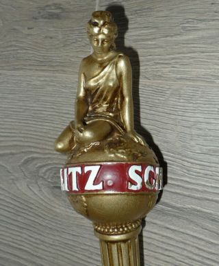 Vintage Schlitz Beer Gold Lady Sitting On Globe Tap Handle