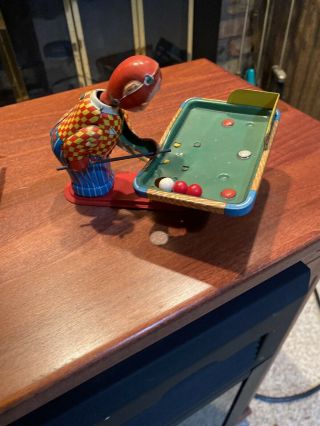 Vintage Tps Trademark Wind Up Monkey Playing Billiards Pool Tin Toy Japan