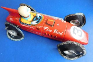 1960s Tomiyama Japan Tin Toy Friction Pwr Firebird Race Car Inflatable Tyres