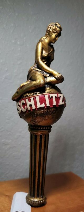 Vintage Schlitz Lady On The Earth Gold Globe Goddess Beer Tap Handle 1970s Z8
