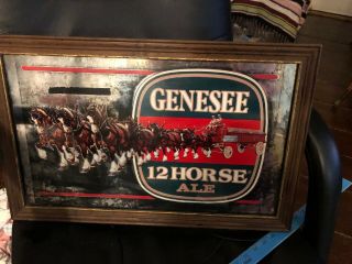 Vintage Genesee 12 Horse Ale Beer Advertising Sign Framed Clydesdale Horses