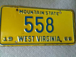 Vintage West Virginia 1966 License Plate Low Number 558