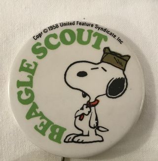 Boy Scout Beagle Scout Snoopy Pinback Button Schultz Peanuts