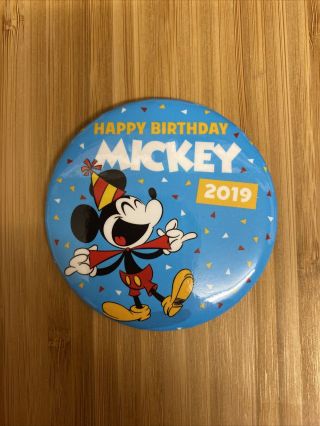 Disney World Souvenir Button Pinback Happy Birthday Mickey 3 " Badge Pin Walt