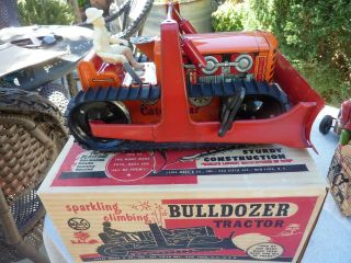 Marx Vintage Tin Litho Sparkling Climbing Bulldozer Tractor Nos In Orig.  Box