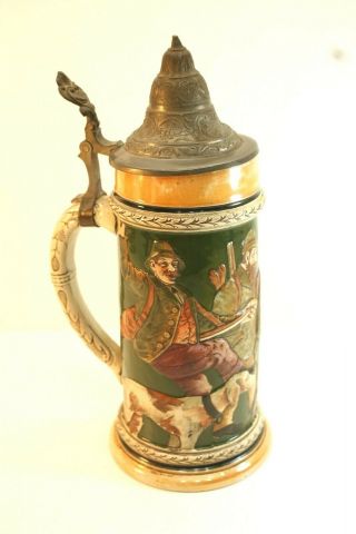Vintage German Beer Stein,  12 Inches Tall,  Marked Germany 1928,  Hand Painted