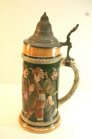 Vintage German Beer Stein,  12 Inches Tall,  Marked Germany 1928,  Hand Painted 3