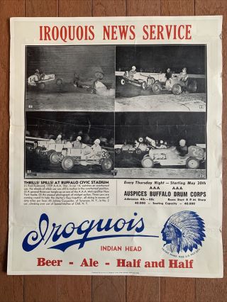 1939 Iroquois Indian Head Beer News Service Ad Poster Buffalo N Y Civic Stadium