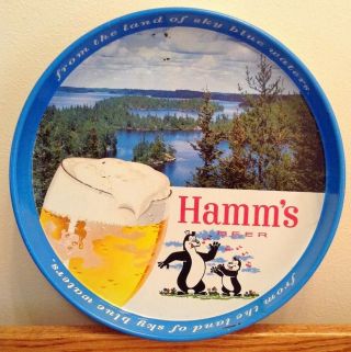 Vintage 12” 1950s Hamm’s Beer Dancing Singing Bears Metal Tray For Display - Use