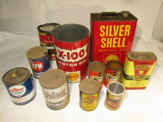 (10) Vintage Oil Cans W/ (1) Havoline Supreme Radio.