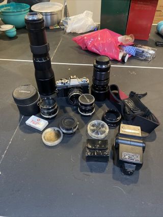Vintage Minolta Xg - M Camera With,  Lens,  Flash Slr