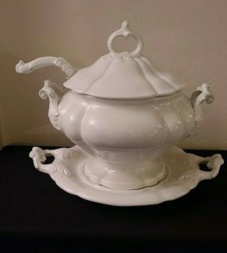 Vintage Mid - Century 4 Pc.  Red Cliff Ironstone Large Heavy Soup Tureen