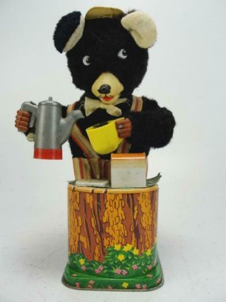 1960 ' S ROSKO JAPAN TIN BATTERY OPERATED MAXWELL COFFEE LOVING BEAR TOY 2