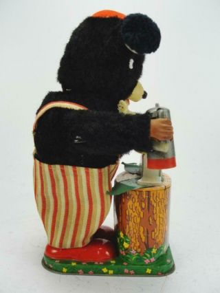 1960 ' S ROSKO JAPAN TIN BATTERY OPERATED MAXWELL COFFEE LOVING BEAR TOY 3