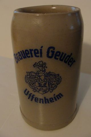 Older German Beer Mug Stein Brauerei Geuder Brewery Uffenheim Germany 1 Liter
